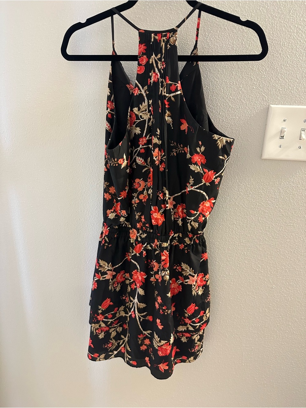 Joie Black Mini Dress with Red and Cream Floral Print